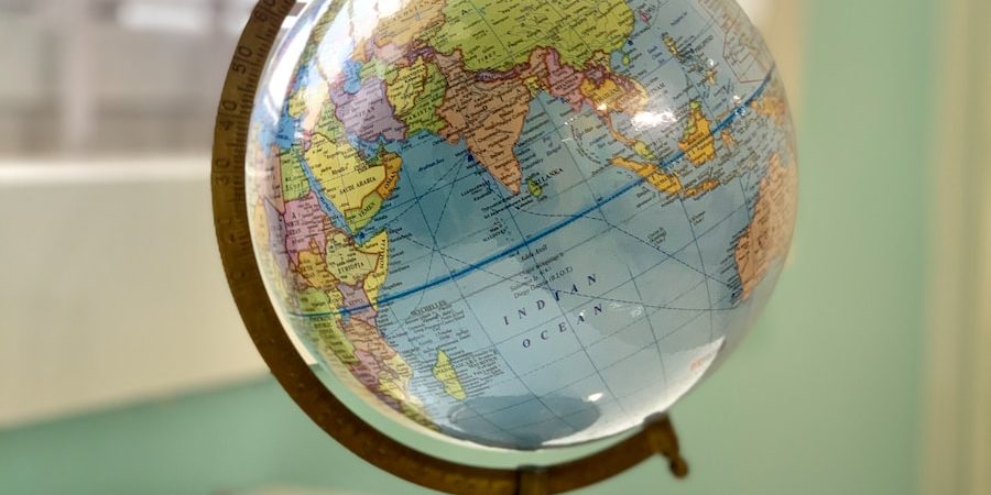 desk globe on white table